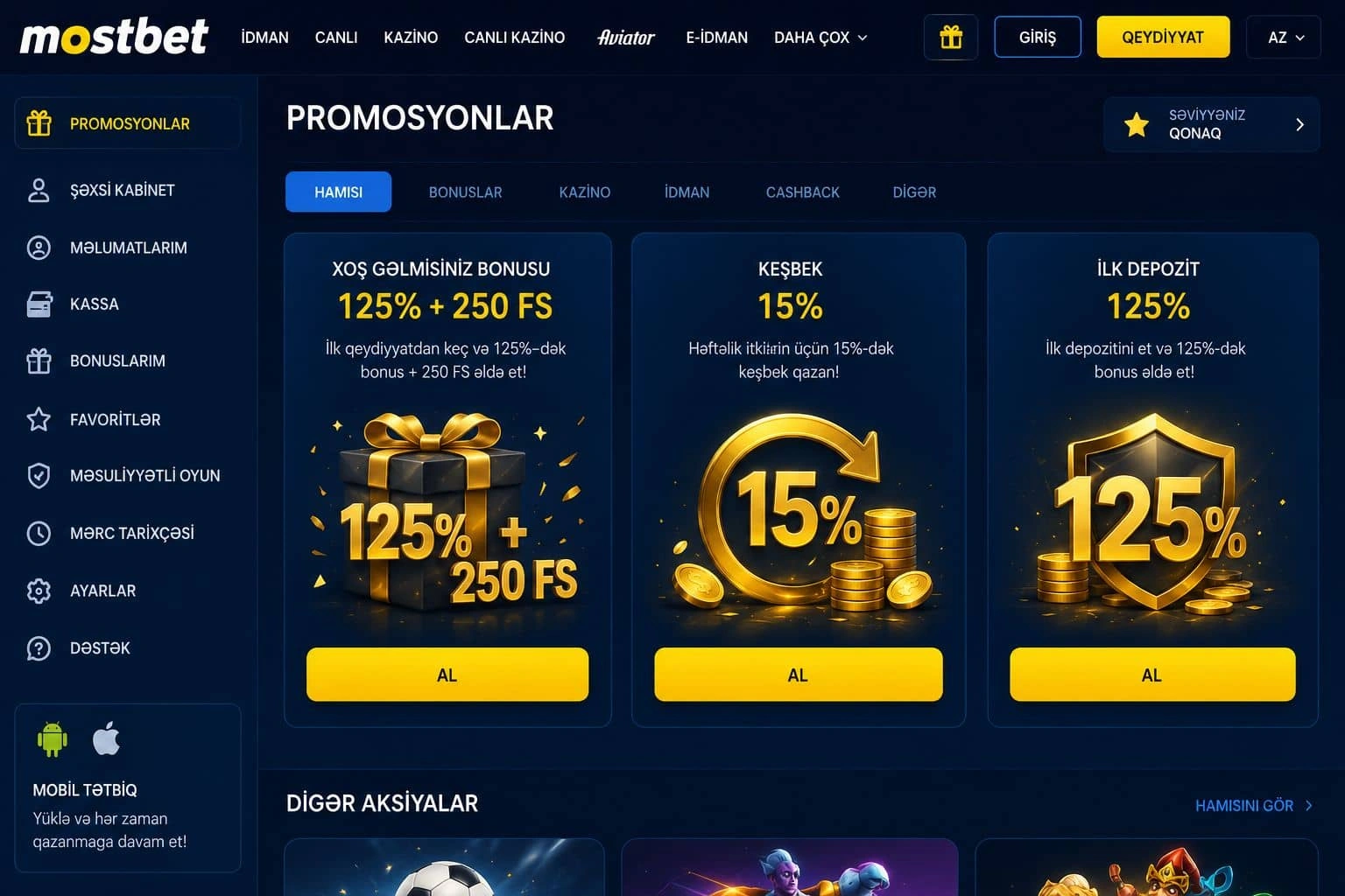 Mostbet bonus: keşbek və itki qaytarımı